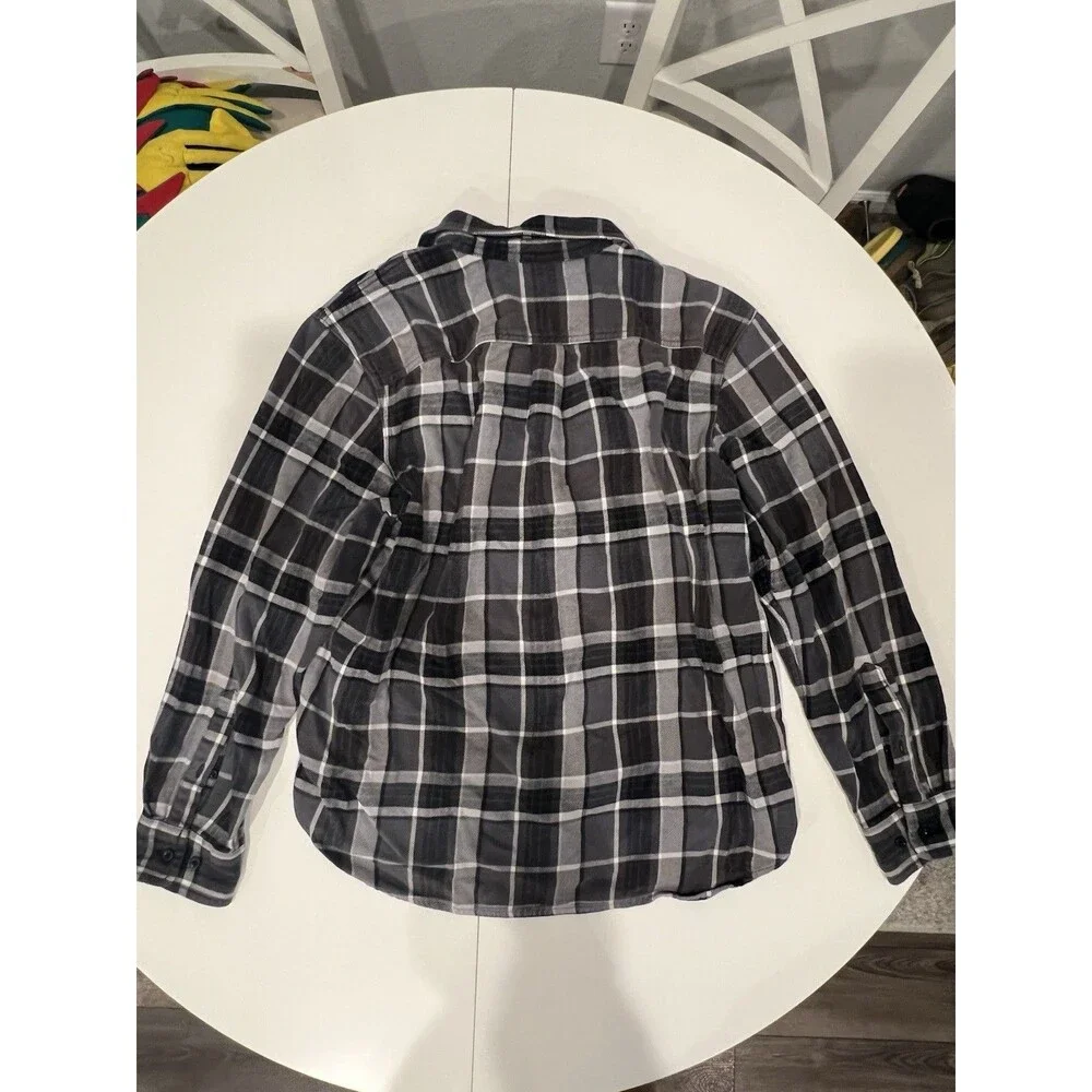 The North Face Plaid Flannel Button-Up Shirt Black Gray L Embroidered