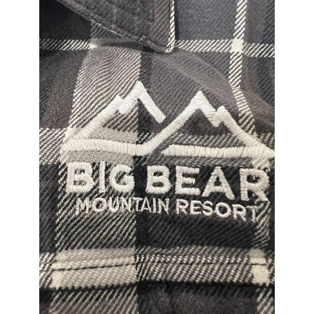 The North Face Plaid Flannel Button-Up Shirt Black Gray L Embroidered