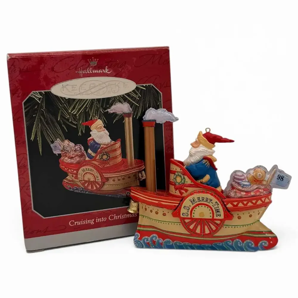 1998 Hallmark Keepsake Cruising Into Christmas Santa S.S. MerryTime Tin Ornament