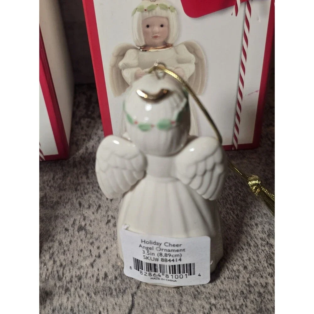 Lenox Holiday Cheer Porcelain Santa Claus  Holding a Star Ornament & Angel