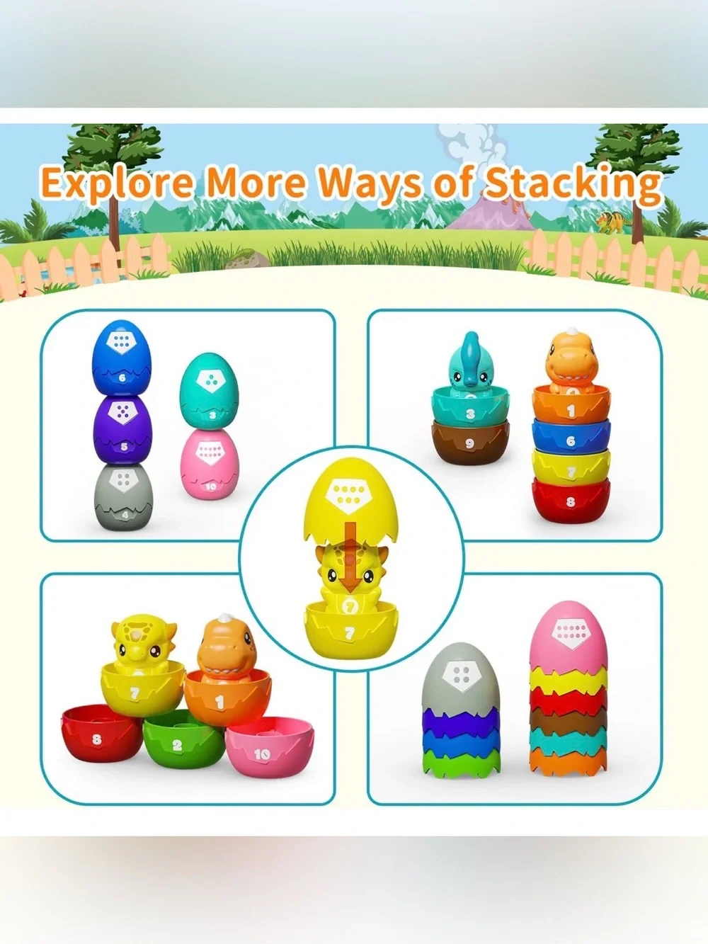 Dinosaur Egg Toys for Toddlers 1-3 Years Dino Finger Puppets Matching Montessori