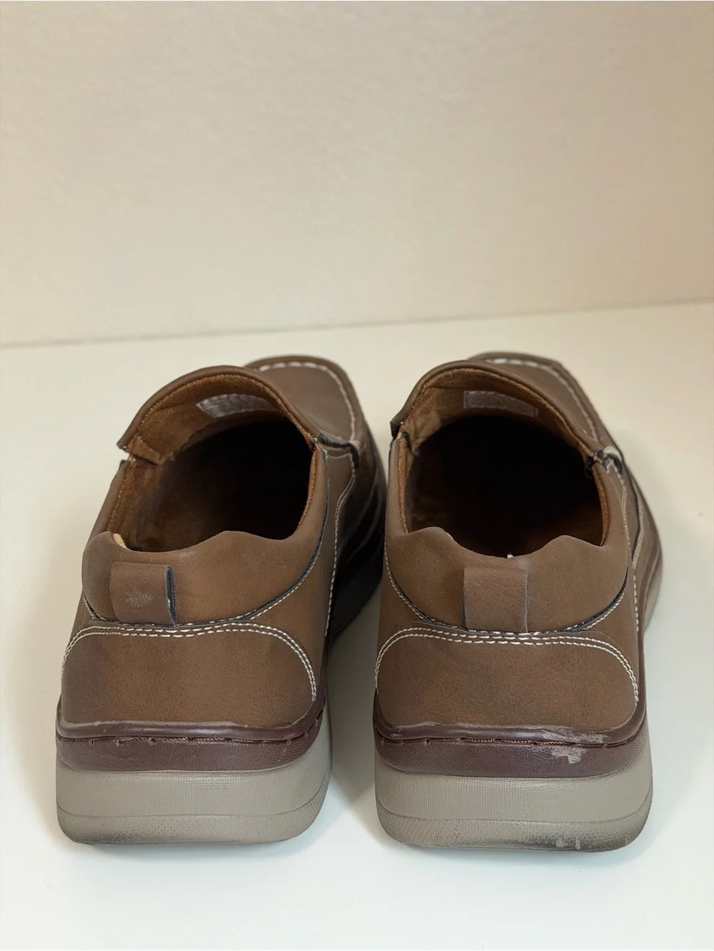 Men's Brown Slip-On Moccasin Loafers with Contrast Stitching