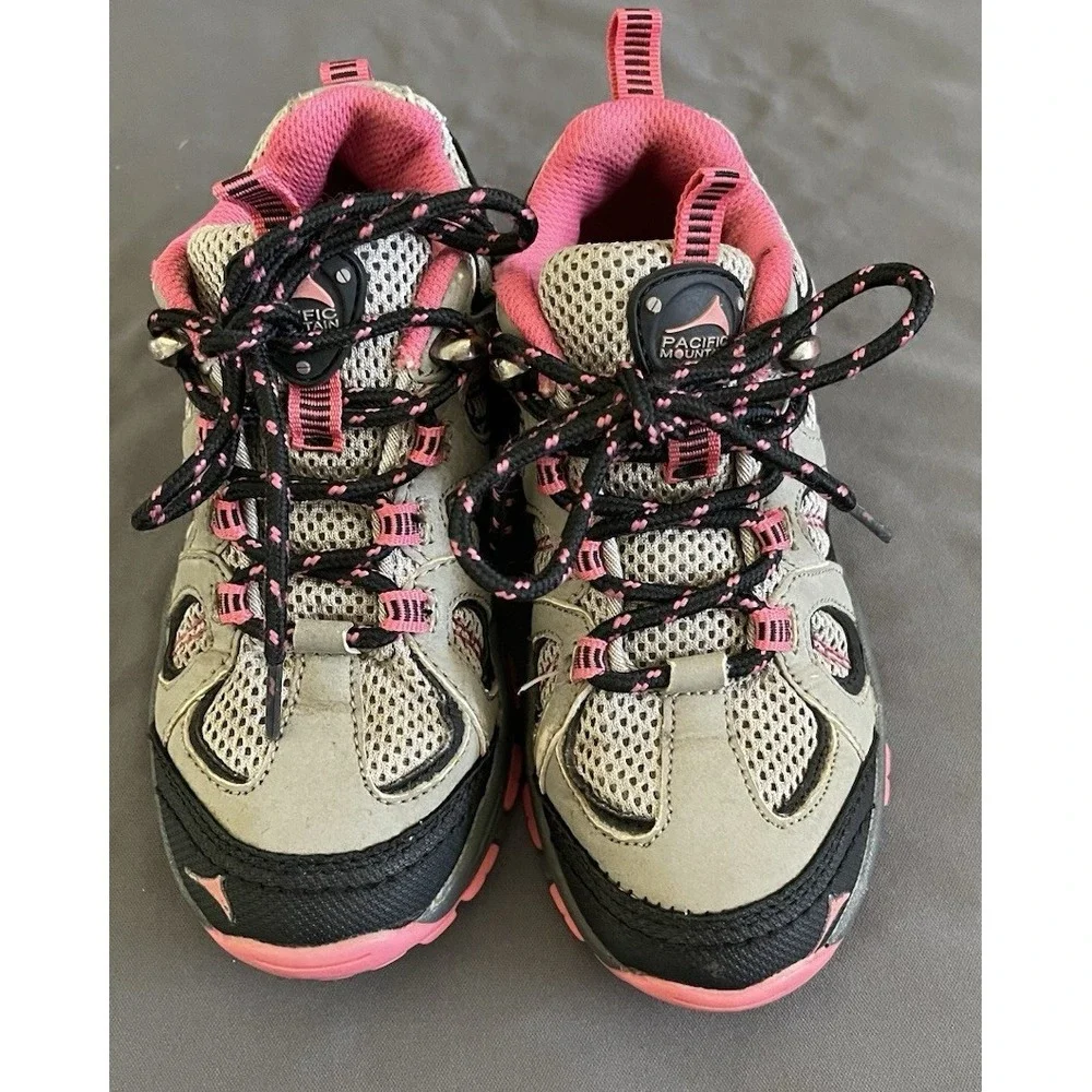 Pacific Mountain Youth Girls Shoe Size 10 Gray Pink Lace Up Hiking Camping