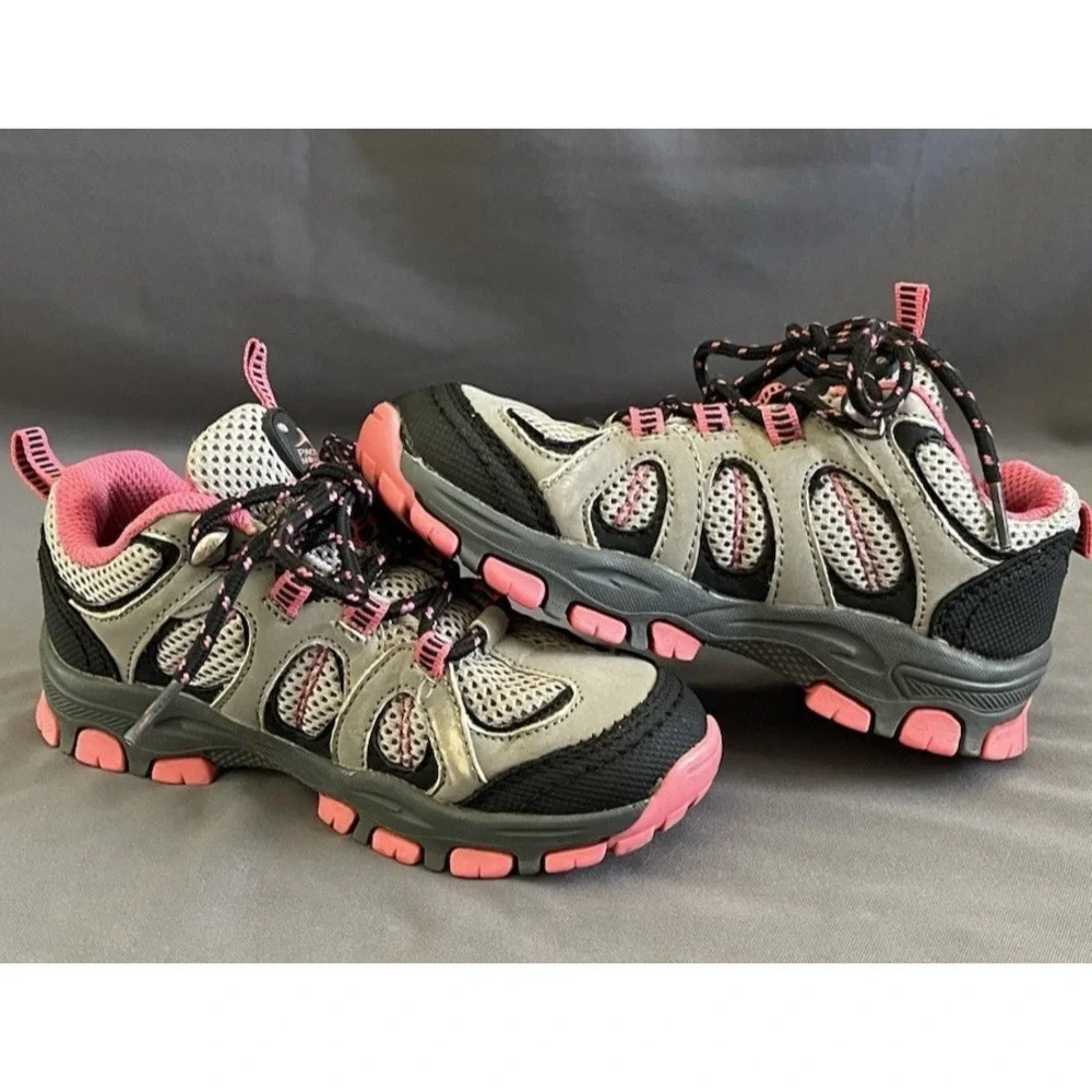 Pacific Mountain Youth Girls Shoe Size 10 Gray Pink Lace Up Hiking Camping
