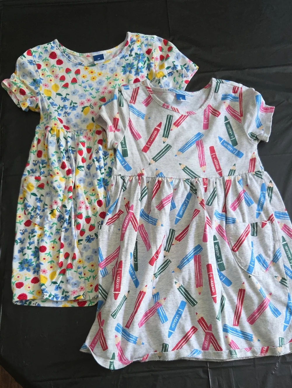 Old Navy Girls' Dresses in White Floral & Gray Crayon Print