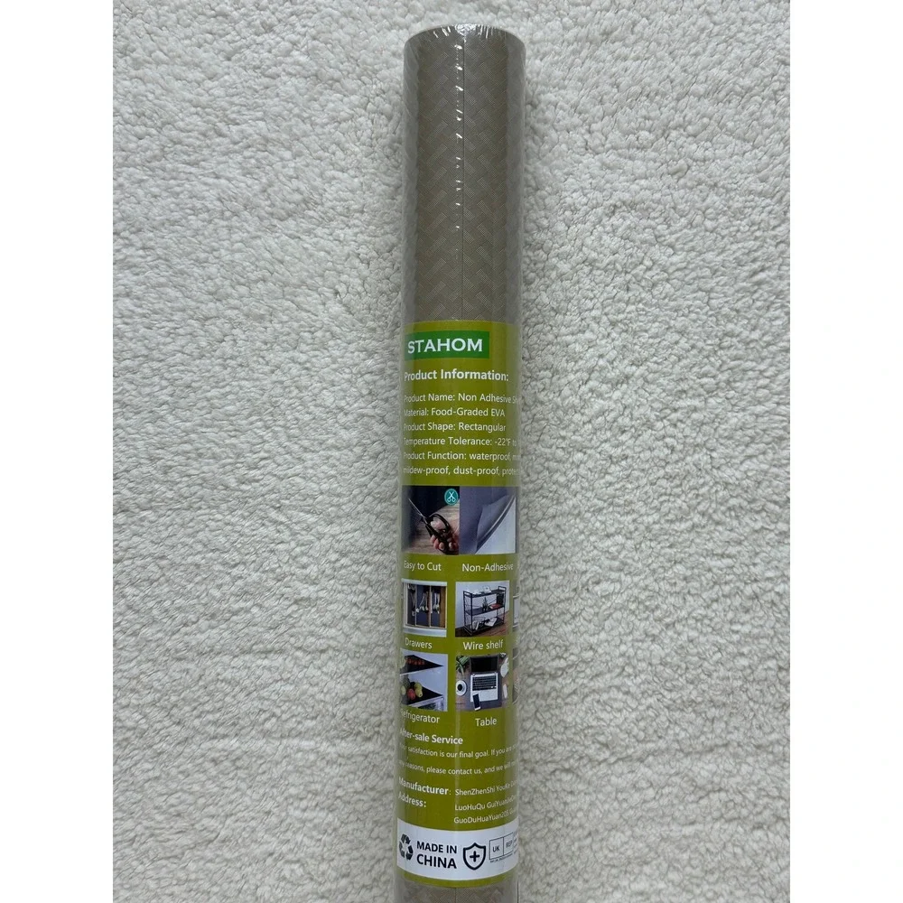 STAHOM Shelf Liner Beige Non-Adhesive Waterproof EVA Basketweave Pattern