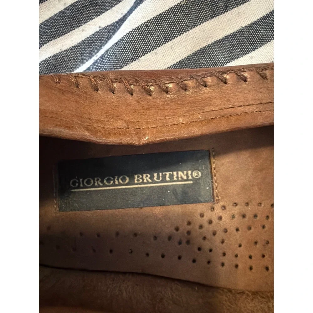 Giorgio Brutini Bartell Mens 8.5 Brown Leather Woven Kiltie Tassel Loafers