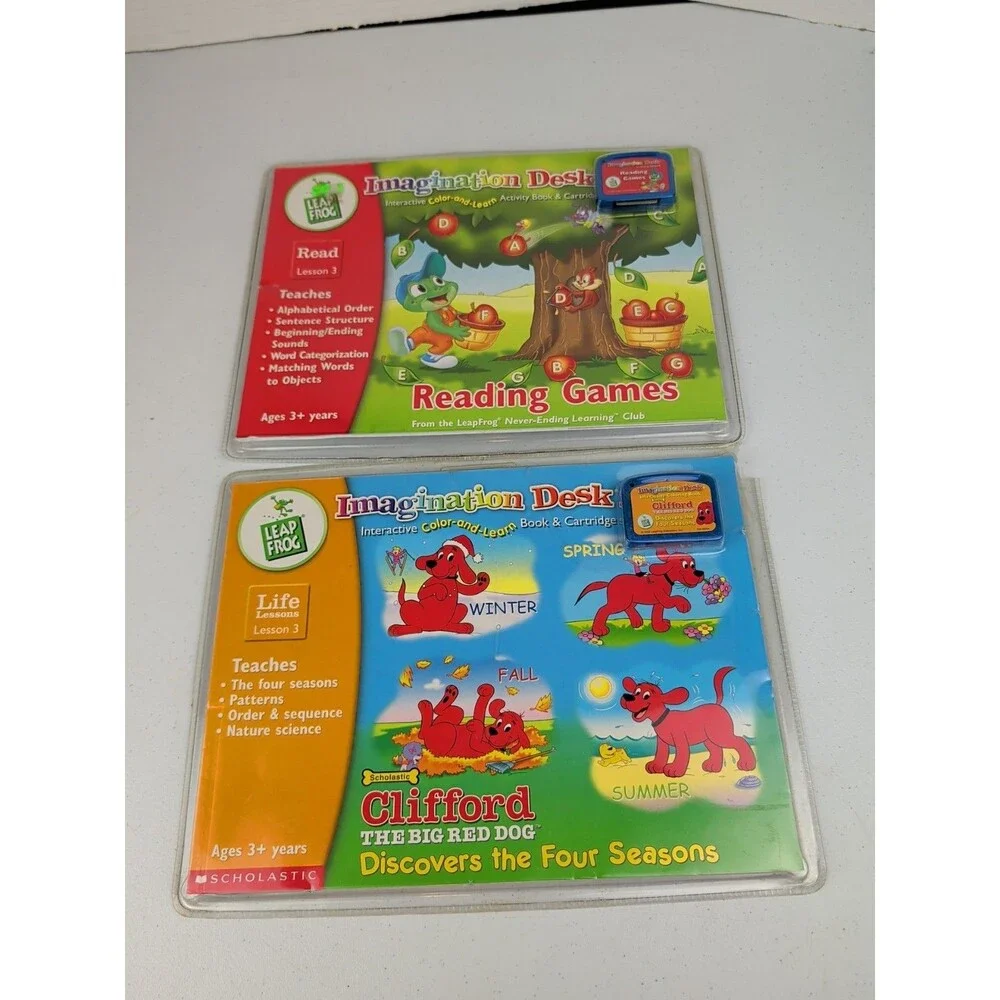 Leap Frog Imagination Desk Book & Cartridges Learning Phonics & Clifford