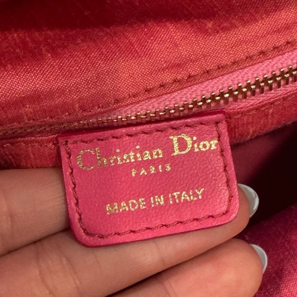Auth LADY DIOR East West tote bag fushia Pink cannage silk jacquard Handbag RARE