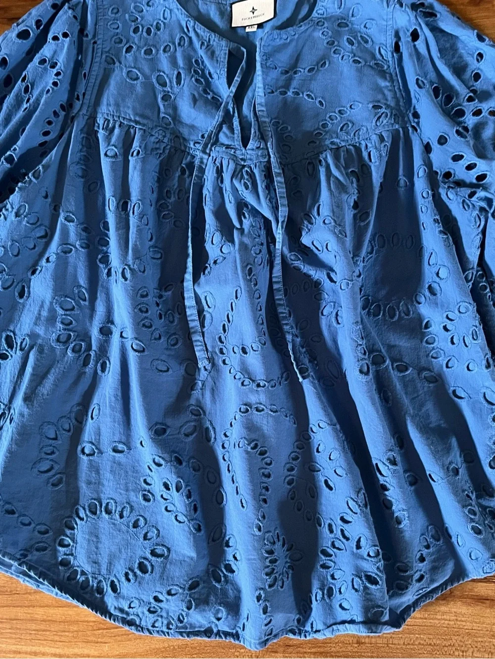 Tuckernuck Cotton Grecian Blue Eyelet Kenway Blouse XXL