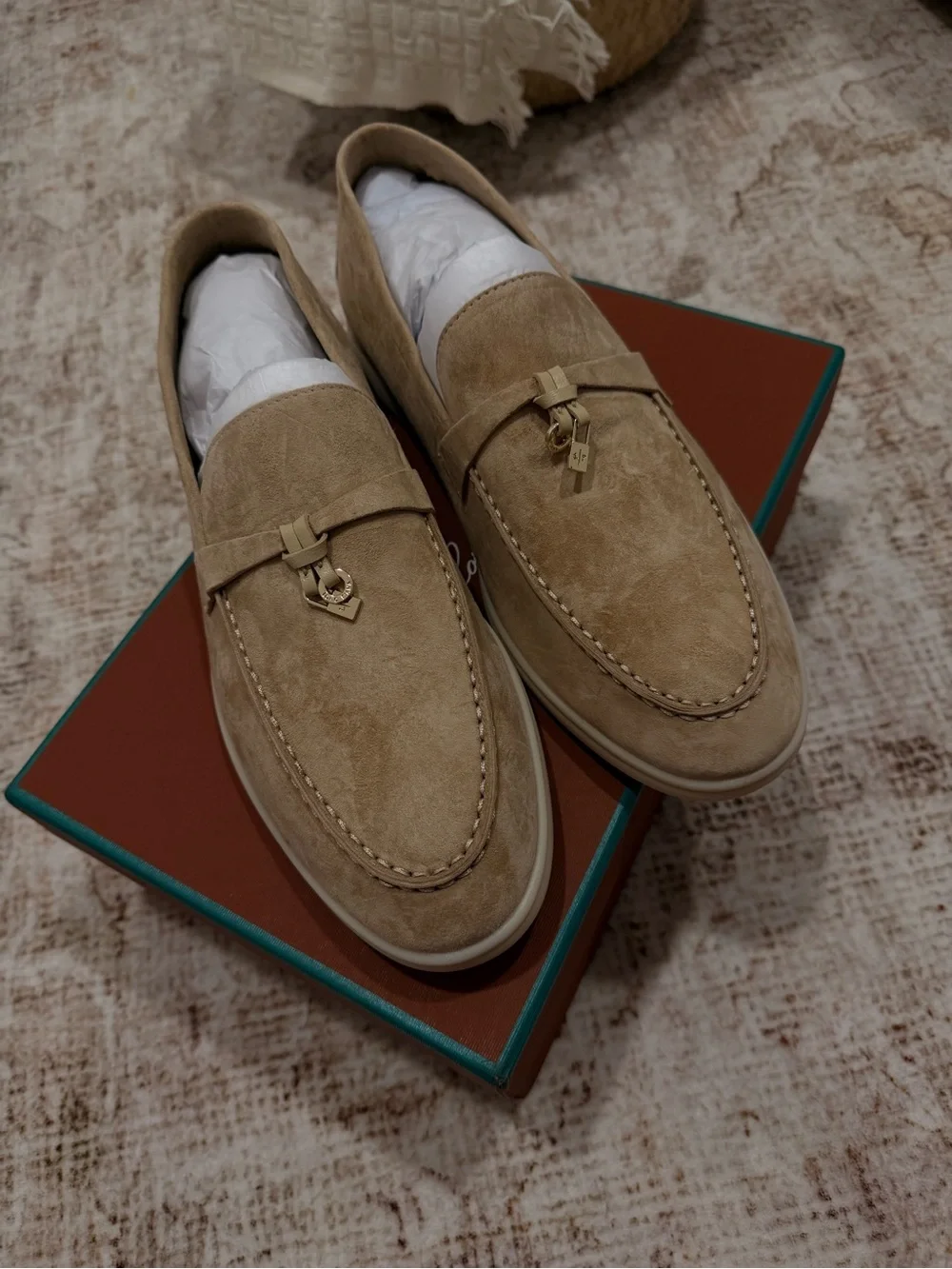 Loro Piana Tan Suede Bit-Accent Slip-On Loafers