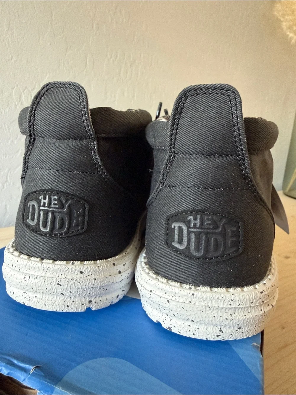 Hey Dude Black Wally Mid Canvas with White Speckled Sole