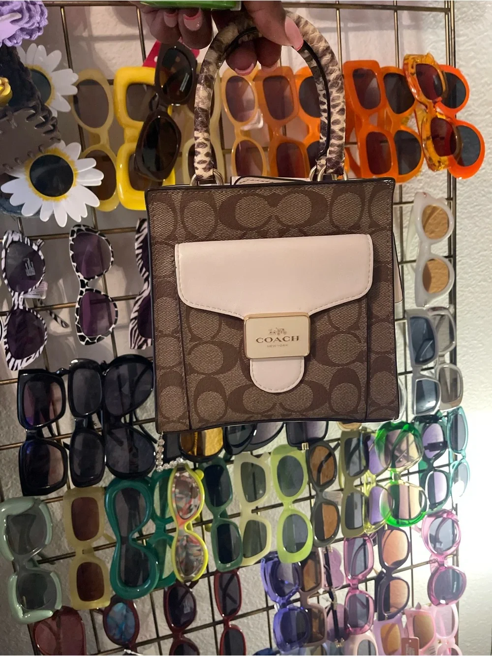Coach Mini pepper Signature Satchel in Brown with Cream Trim