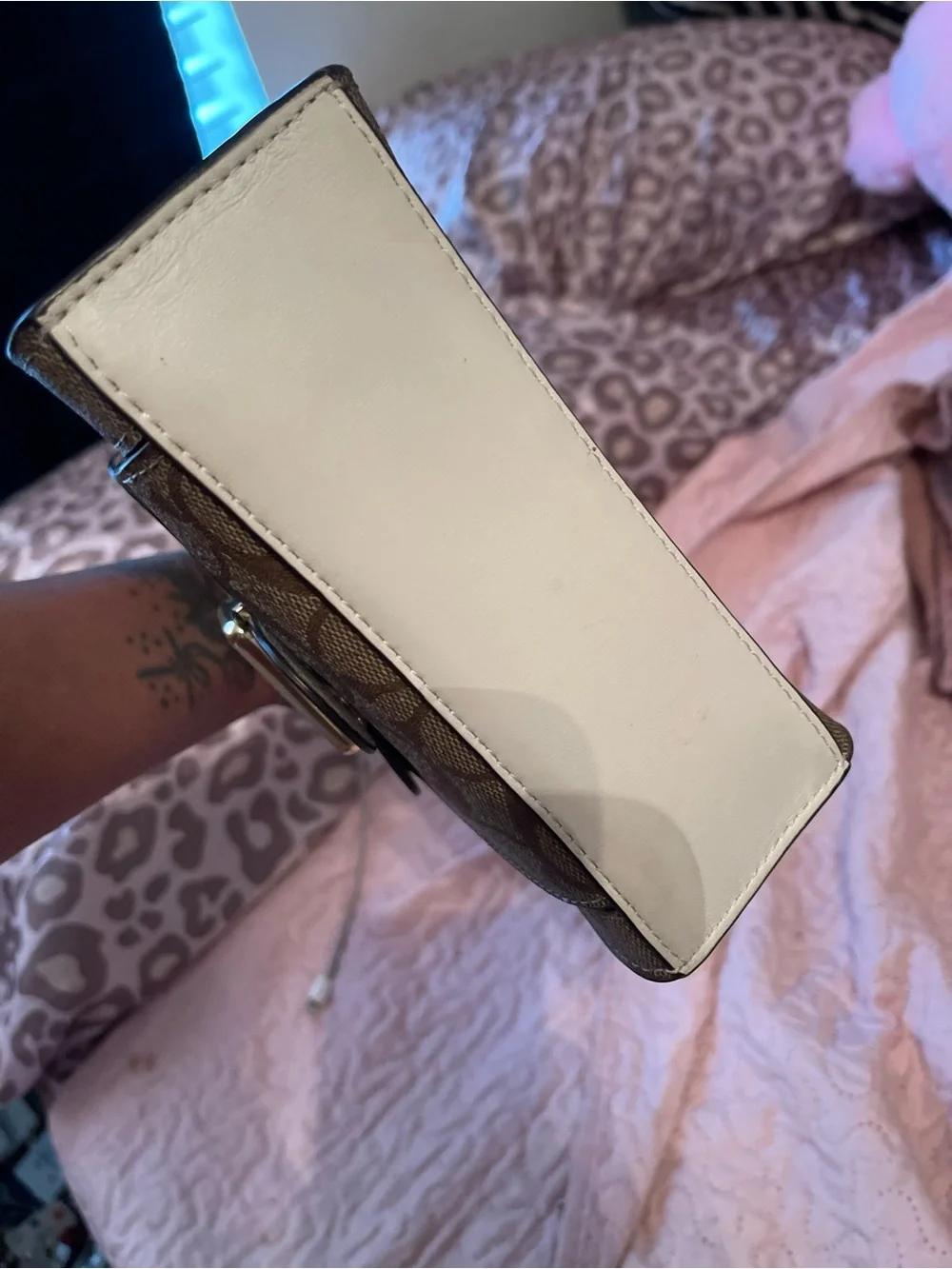 Coach Mini pepper Signature Satchel in Brown with Cream Trim
