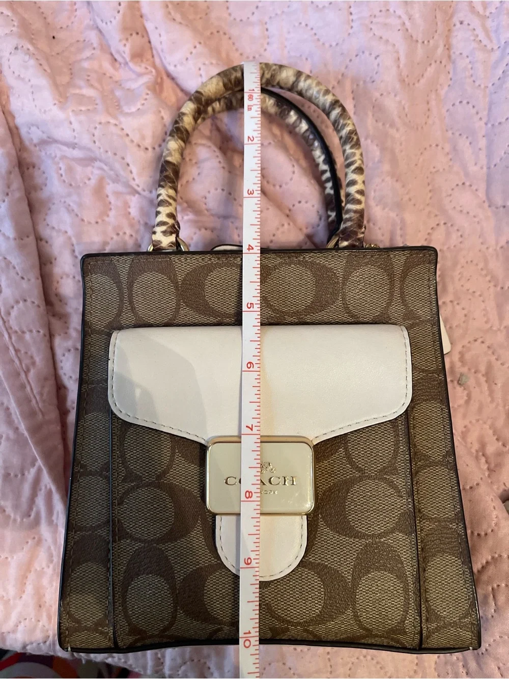 Coach Mini pepper Signature Satchel in Brown with Cream Trim
