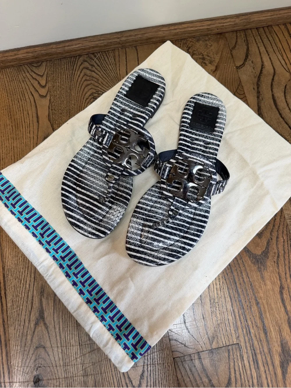 Tory Burch Miller Sandals Black and White Size 10