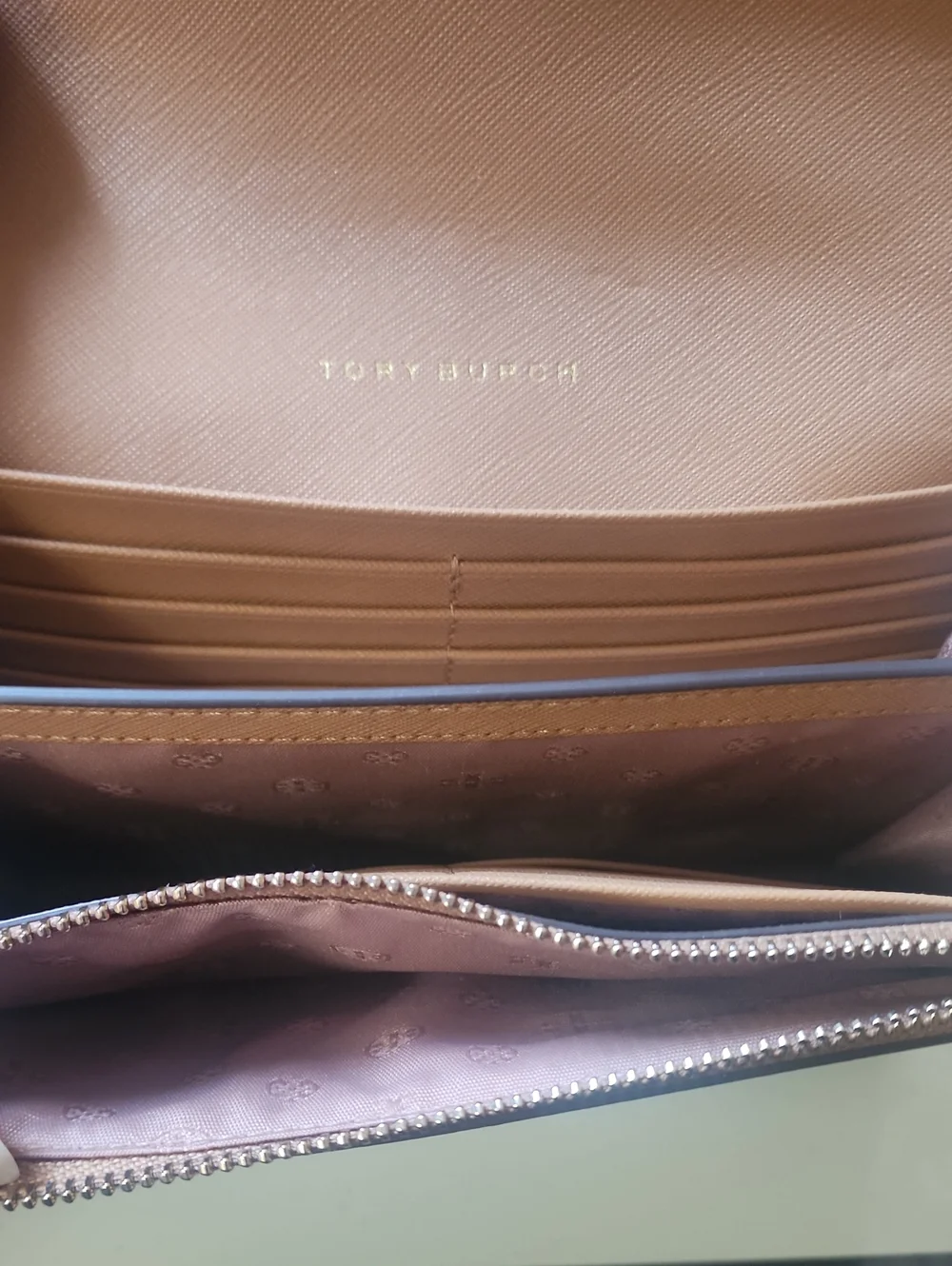 Tory Burch Light Brown (Tan) Crossbody Wallet with Gold Logon EUC