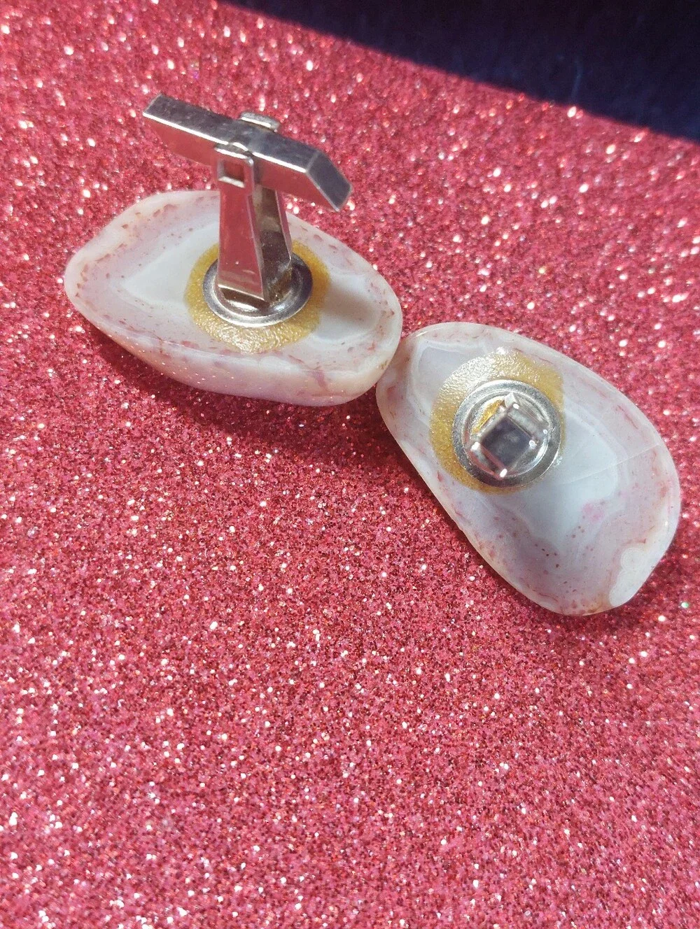 Vintage Estate Toggle Back Cufflinks, Tiger's Eye & Ocean Jasper, Two Pairs