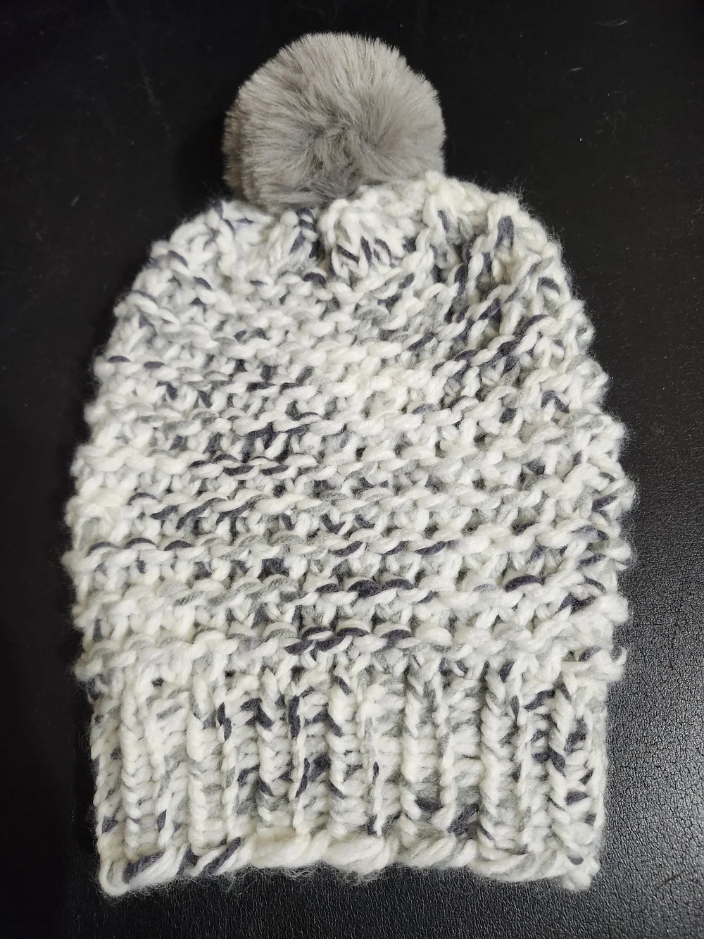 Cozy Grey Pom Pom Knit Beanie - Kids