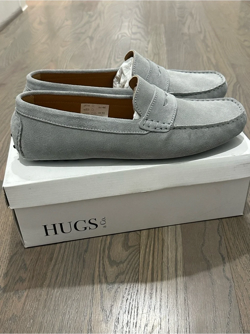 HUGS Dove Grey Suede Penny Driving Loafers for Men
