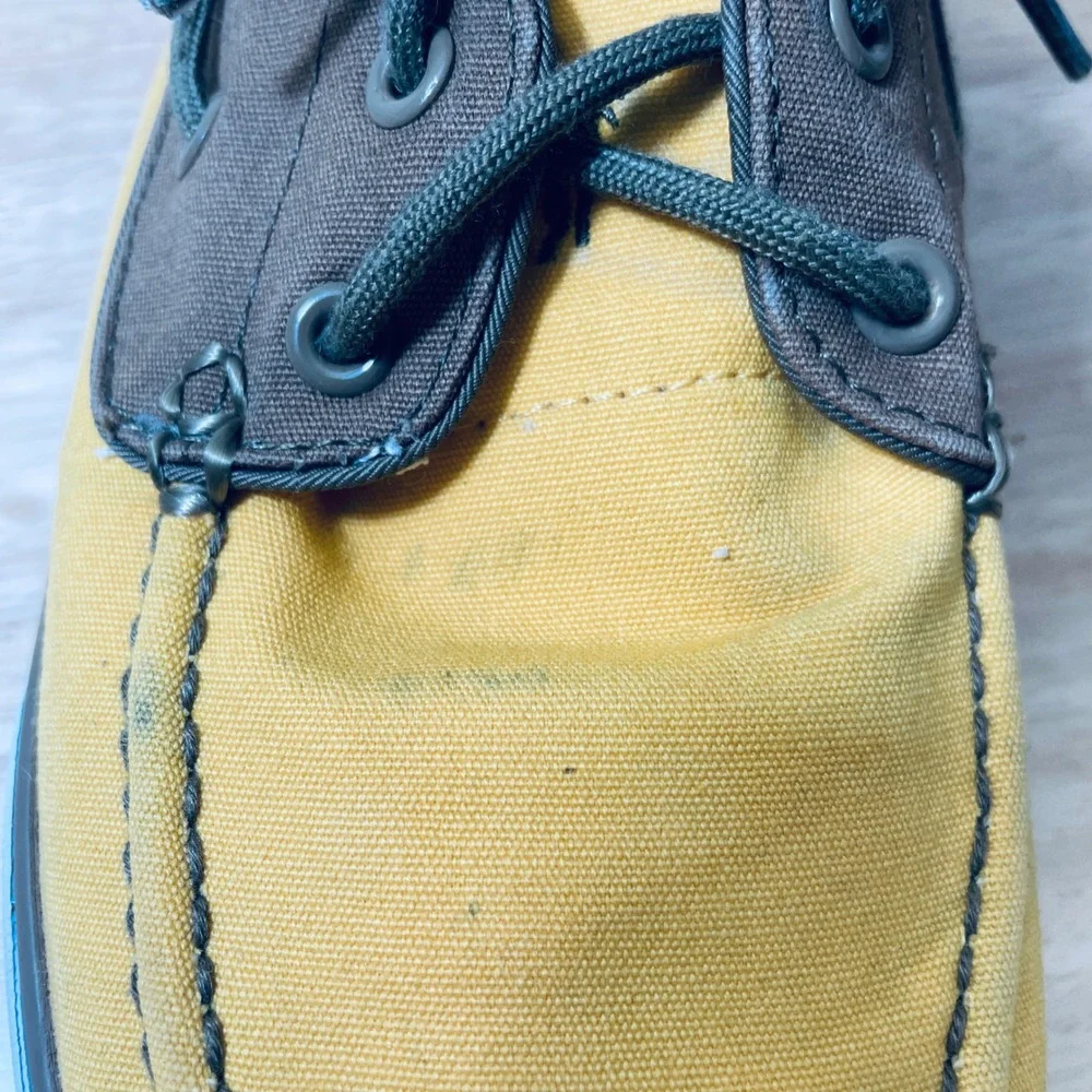 Polo Ralph Lauren Mens Lander P Yellow Canvas Boat Shoes 9D Brown Trim