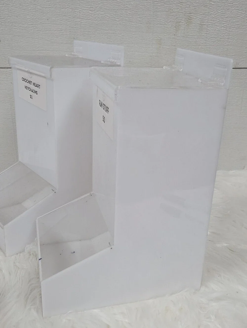 2 Clear Acrylic Counter Top Two-Tier Display Bins - White