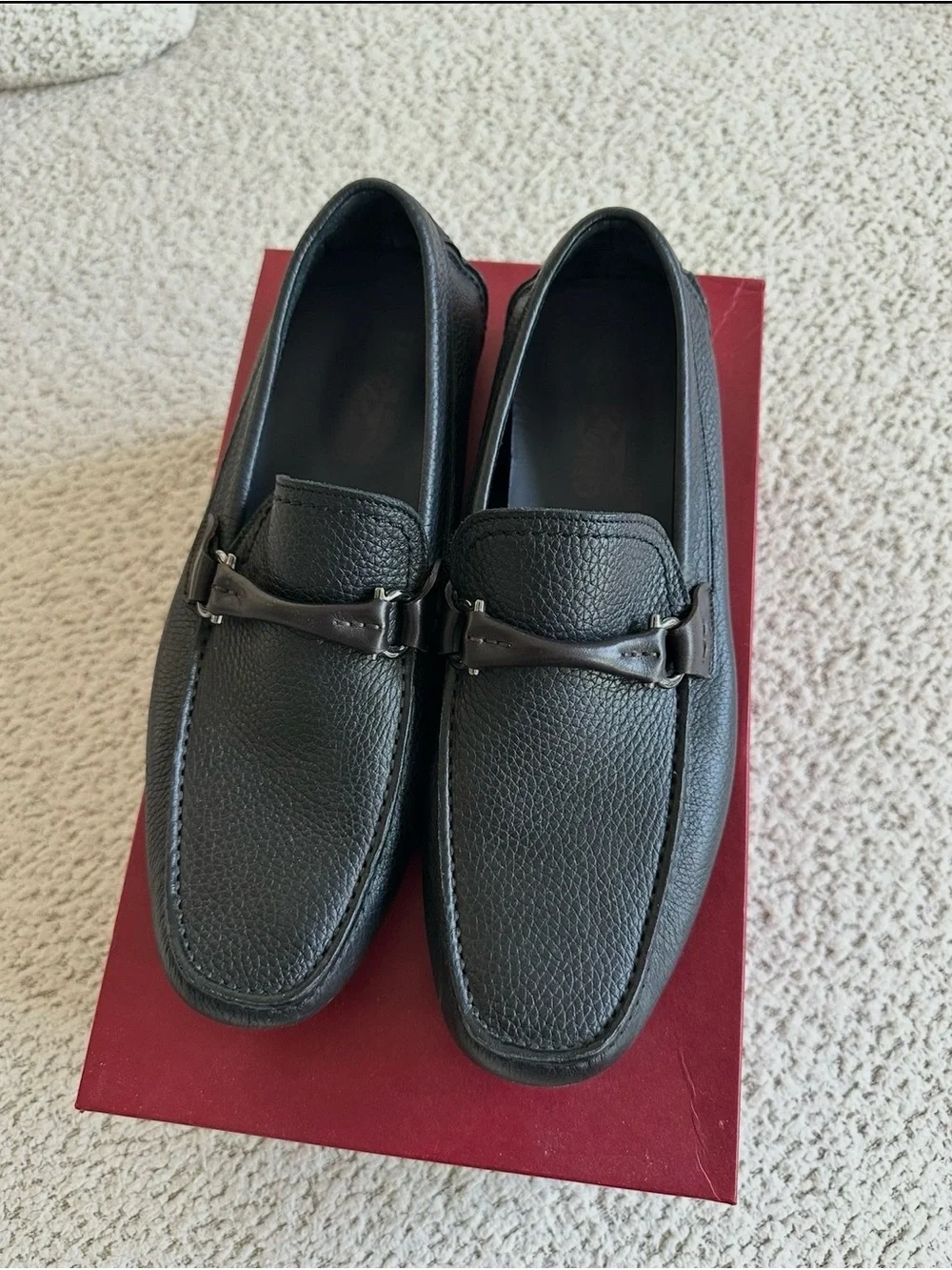 Salvatore Ferragamo Black Pebbled Leather Bit Loafers