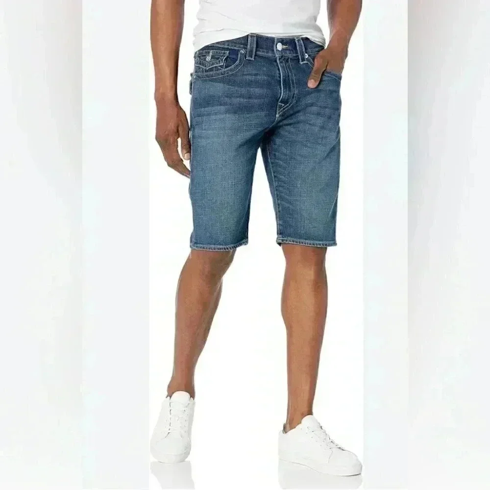 True religion “geno” relaxed slim fit peach denim jean shorts 30