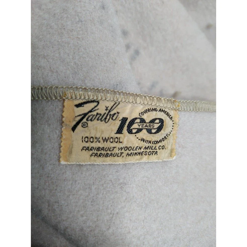 Vintage Retro Faribo United Airlines Wool Blanket Throw Beige 54x46