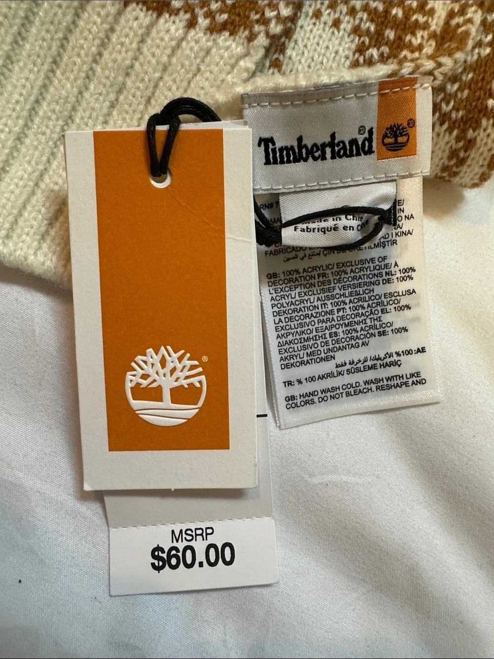 Timberland Brown & Cream Plaid Knit Scarf