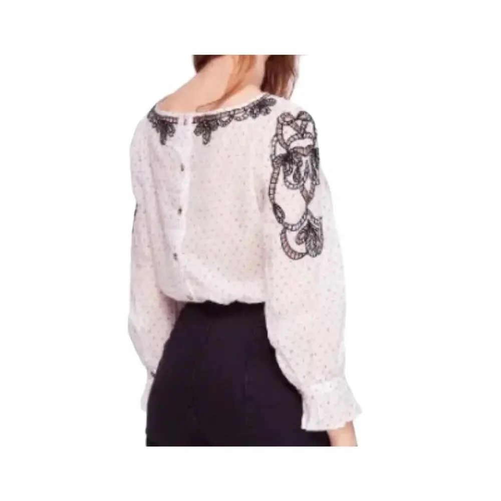 Free People Everything I Know Cotton‎ Peasant Blouse Embroidered Cutouts Medium