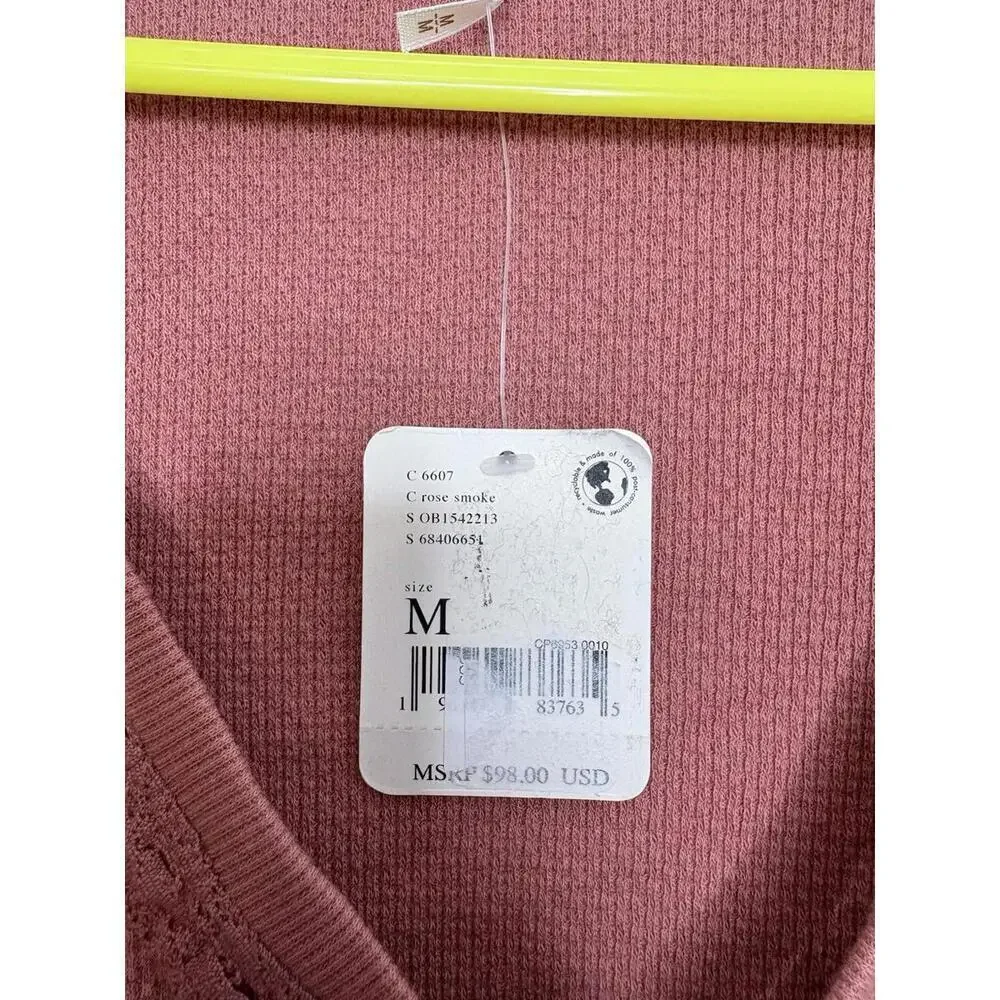 Free People Shirt Womens Medium Thermal Mesh Long Sleeve Ruched Ballet Rose