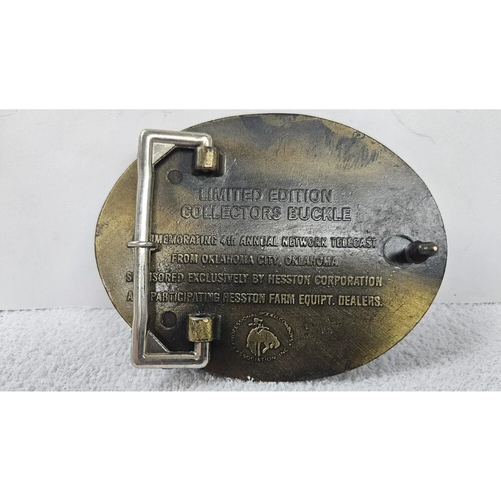 Vintage Hesston Rodeo Belt Buckle Mens Gold Tone 1977 NFR Limited Edition