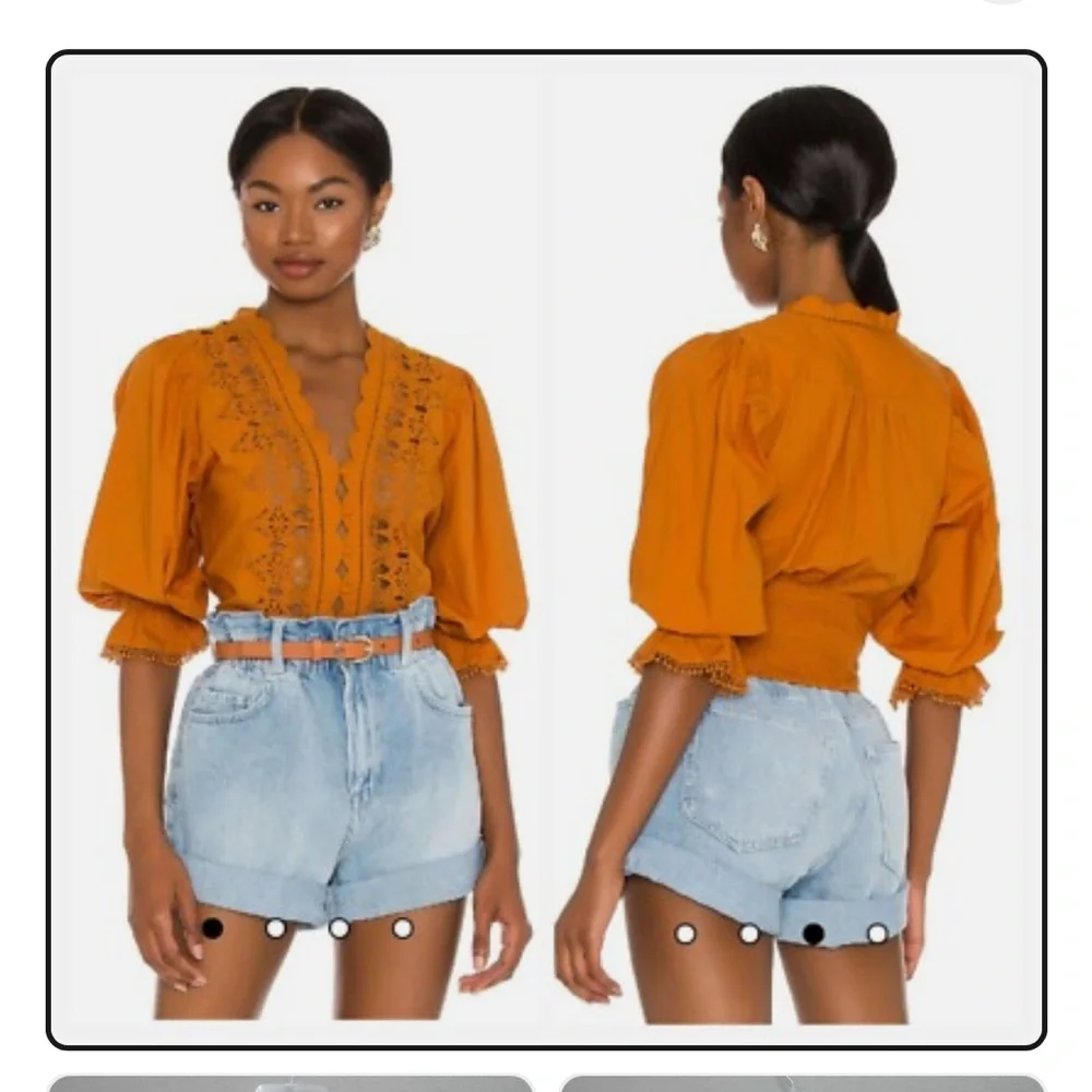 Free People Louella Blouse Tawny orange Lace Embroidered Top Size XS boho Crop