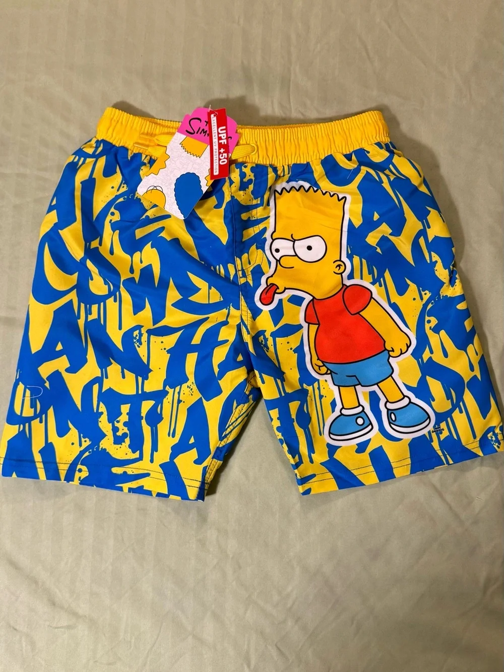 Kids Yellow & Blue Swim Trunks with Cartoon Character