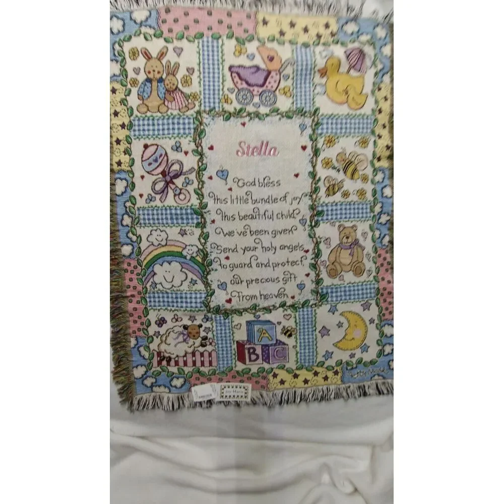 Vintage God Bless Prayer Joy Marie Baby Tapestry Throw‎ Blanket 45