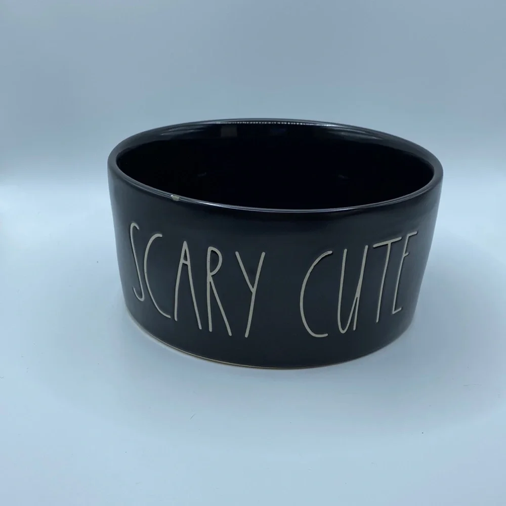 Rae Dunn Black Scary Cute Dog Bowl Halloween