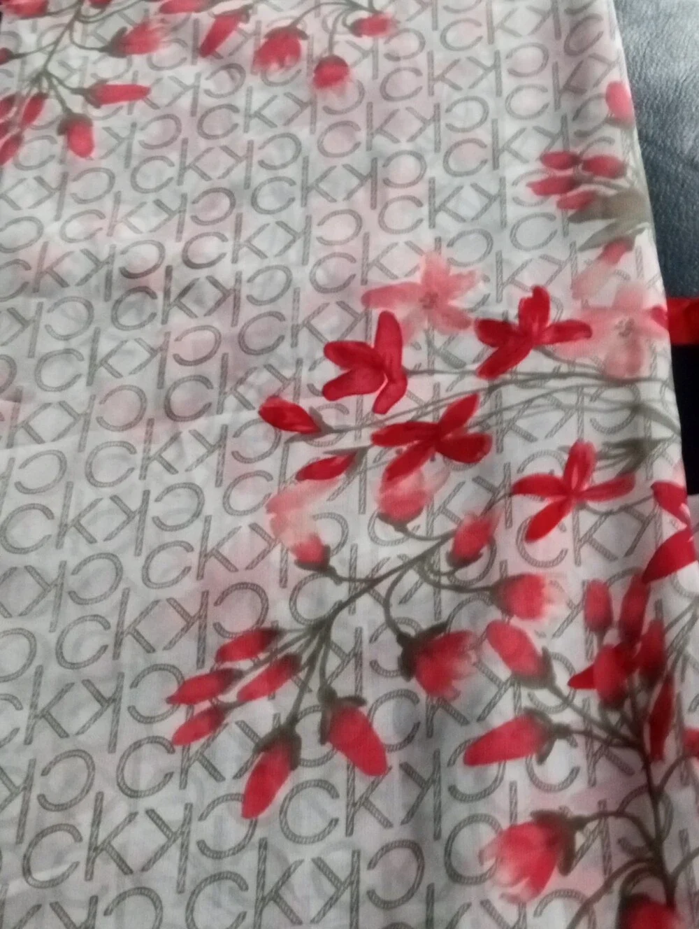 Calvin Klein Floral Logo Scarf in White, Red & Black
