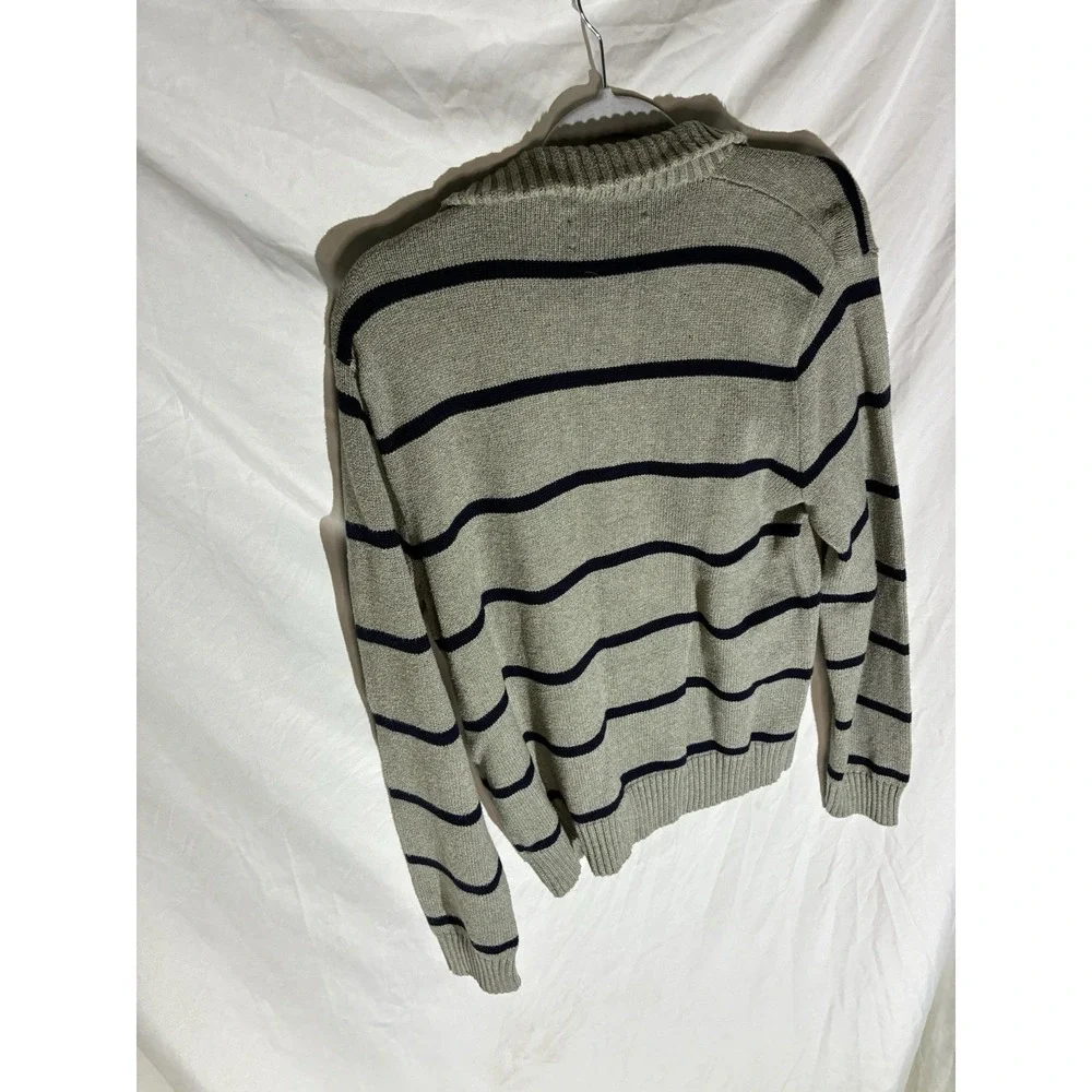 Polo Ralph Lauren Mens Gray Quarter Zip Pullover Pony Logo Striped L