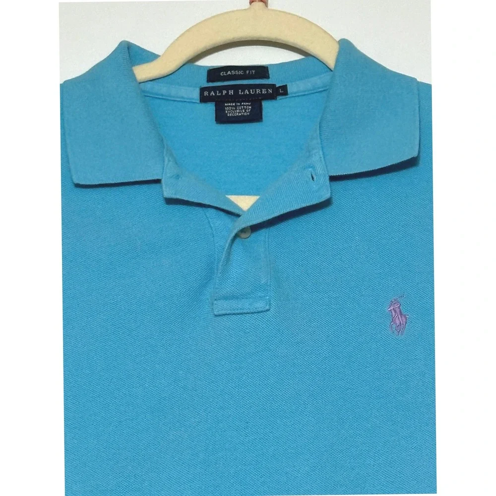 Ralph Lauren Classic Fit Cotton Mesh Polo Shirt Sky Blue Purple Pony Mens S