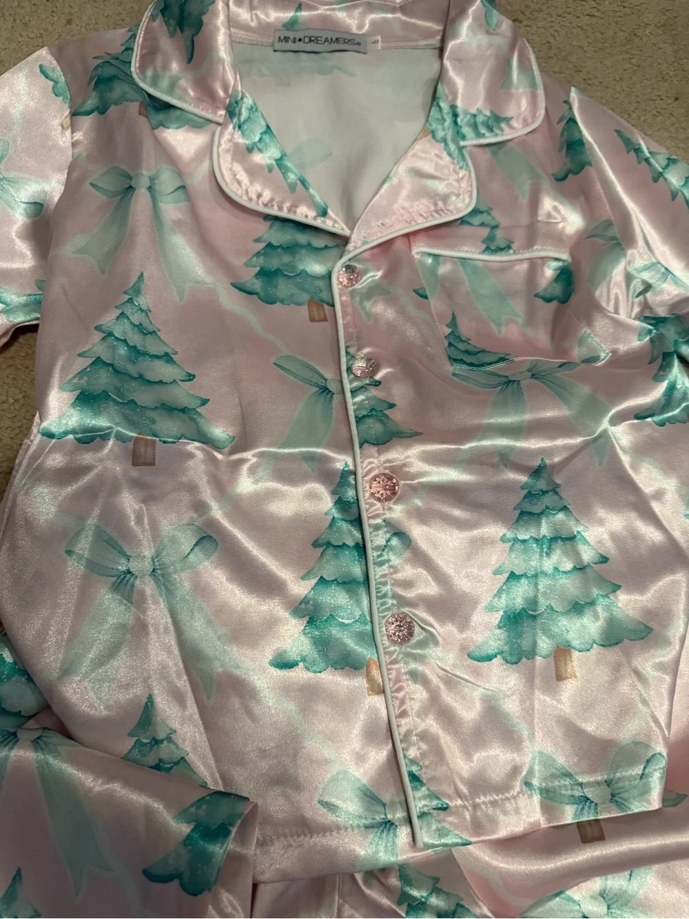 Dreamers Pink Satin Shell-Print Pajama Top with Teal Accents