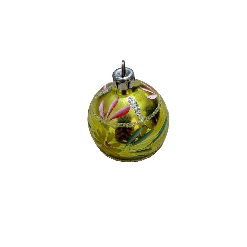 Vintage Ukrainian USSR Glass Christmas Ornament Fir Tree Hand Painted 2”