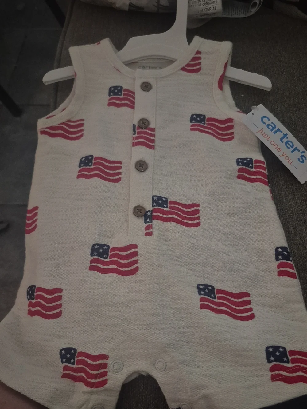 Carter's Cream Sleeveless Romper with Red & Navy Flag Motif