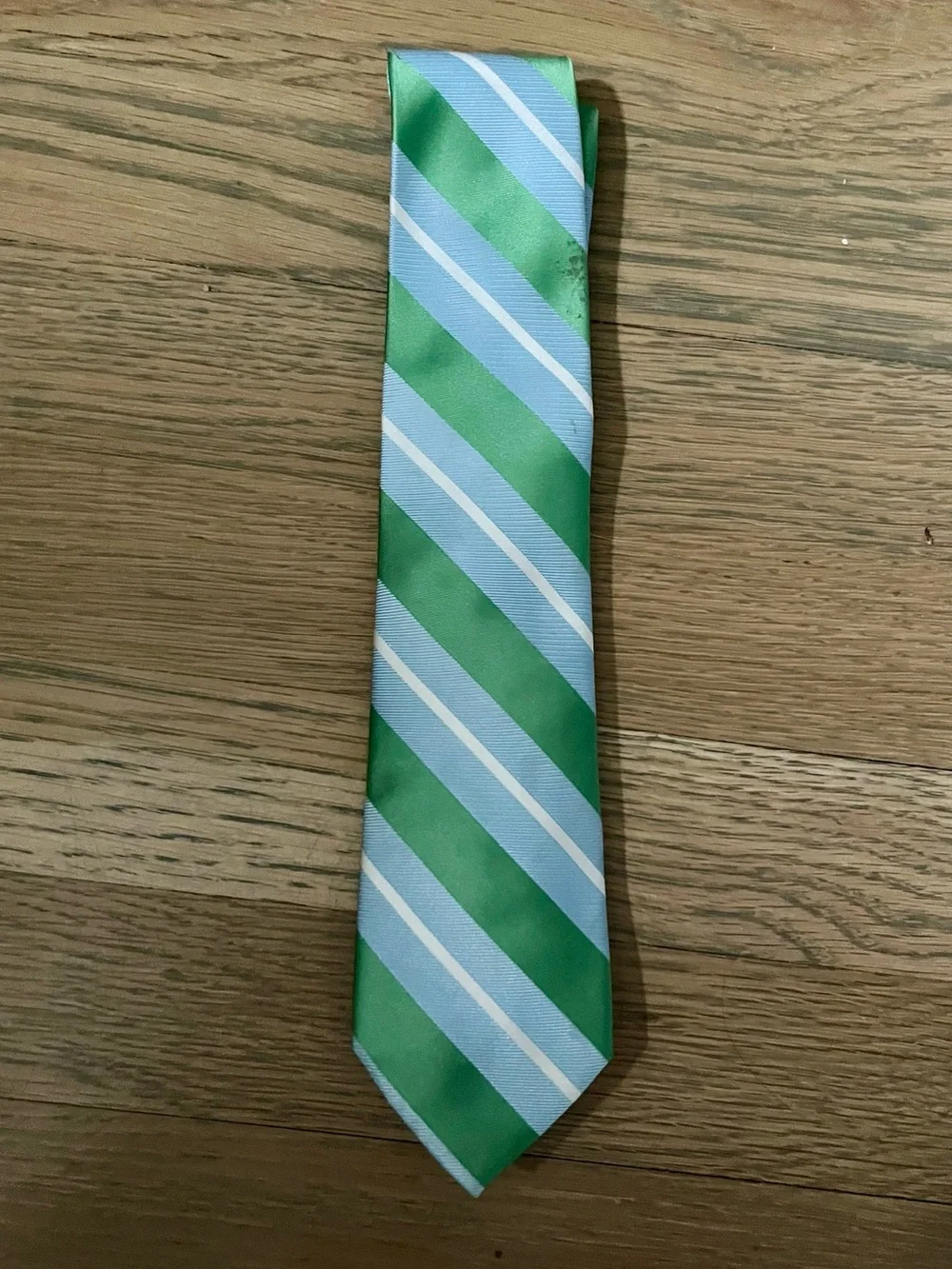 The Children’s Place Classic Striped Green and Light Blue Tie. Size 8-14.