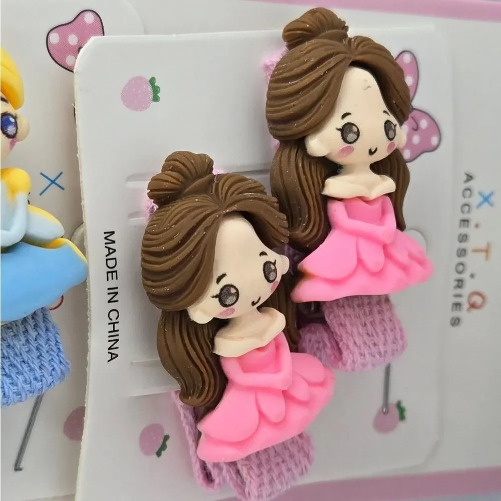 Disney Princess Chibi Hair Clips 5-Pack | Cute Rubber Figure Barrettes NWT Girls