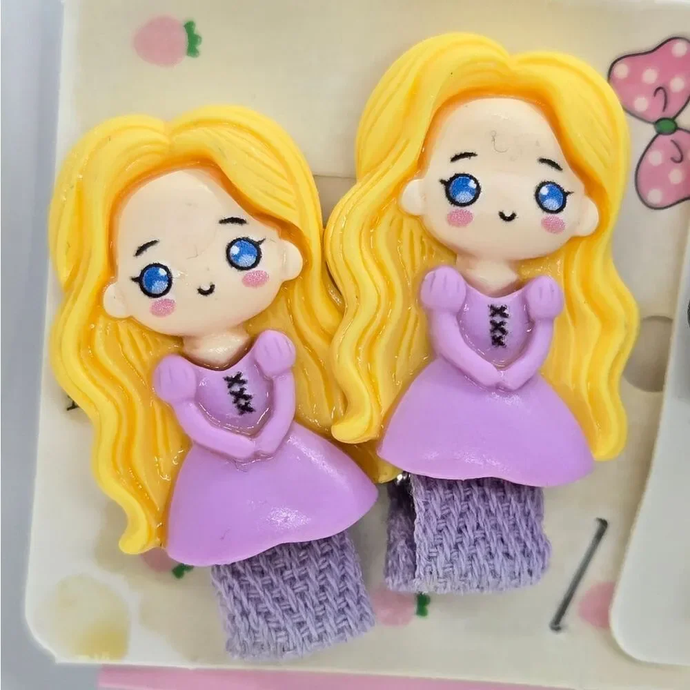 Disney Princess Chibi Hair Clips 5-Pack | Cute Rubber Figure Barrettes NWT Girls