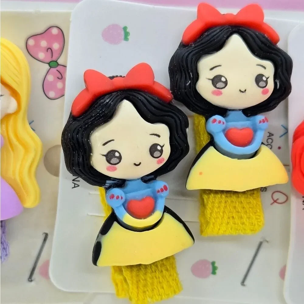 Disney Princess Chibi Hair Clips 5-Pack | Cute Rubber Figure Barrettes NWT Girls