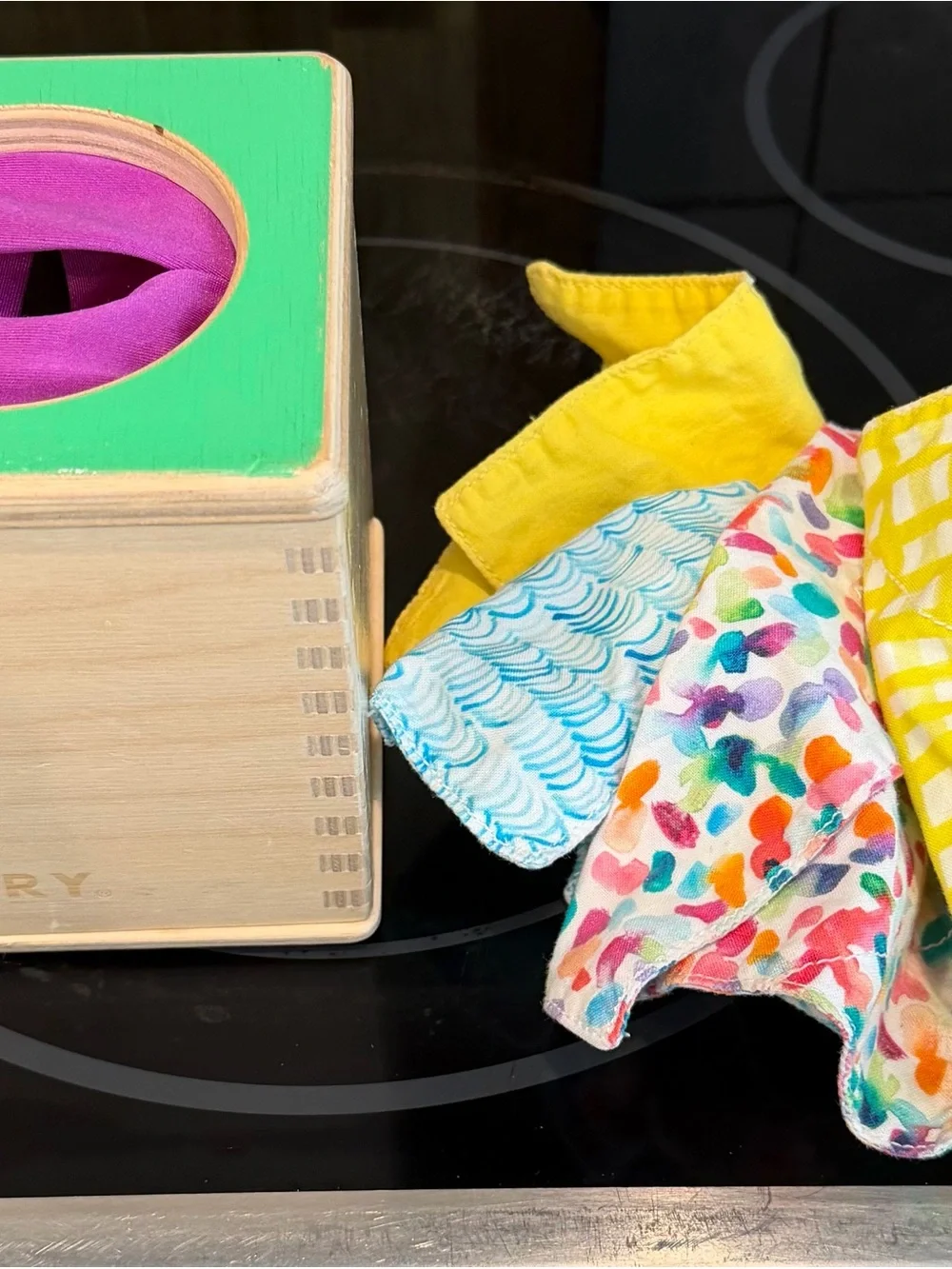 Colorful Wooden Shape Sorter with Bright Cloths