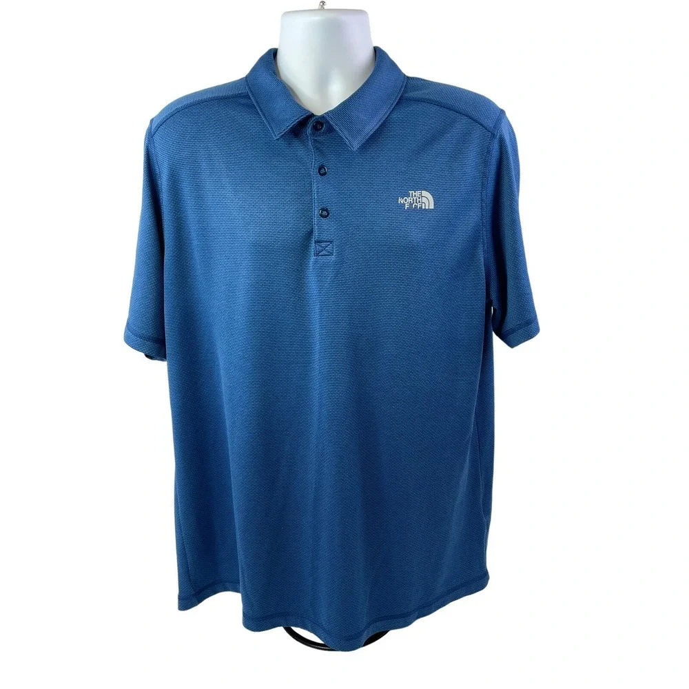 The North Face Polo Shirt Mens XL Blue Snap FlashDry Lightweight Hike Outdoors