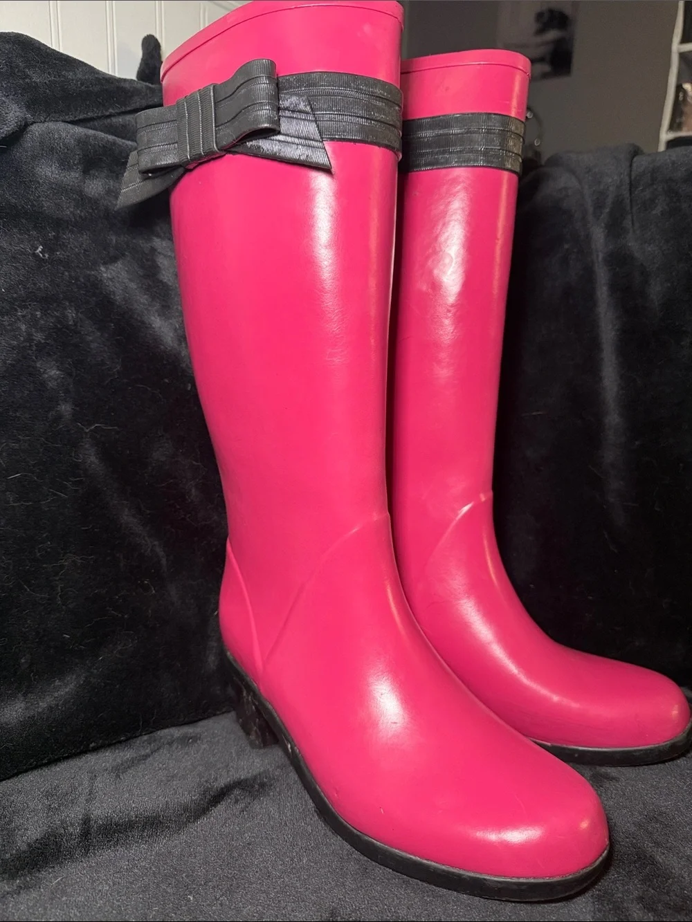 Kate Spade New York Hot Pink Bow Rain Boots Wellies Size 9